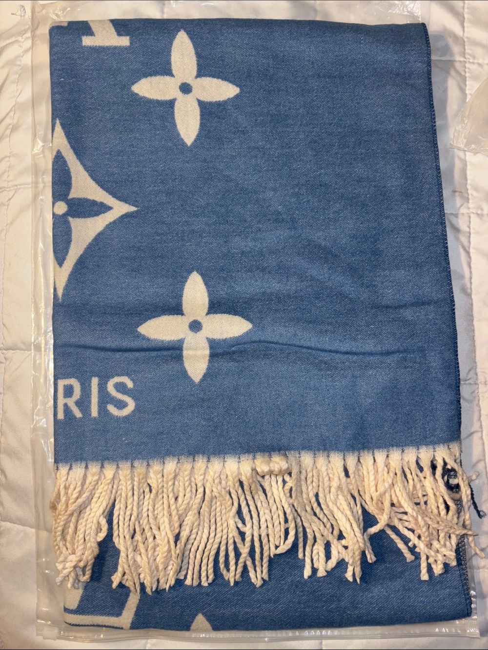 Blue and Cream Decorative Faux Floral Throw - Style